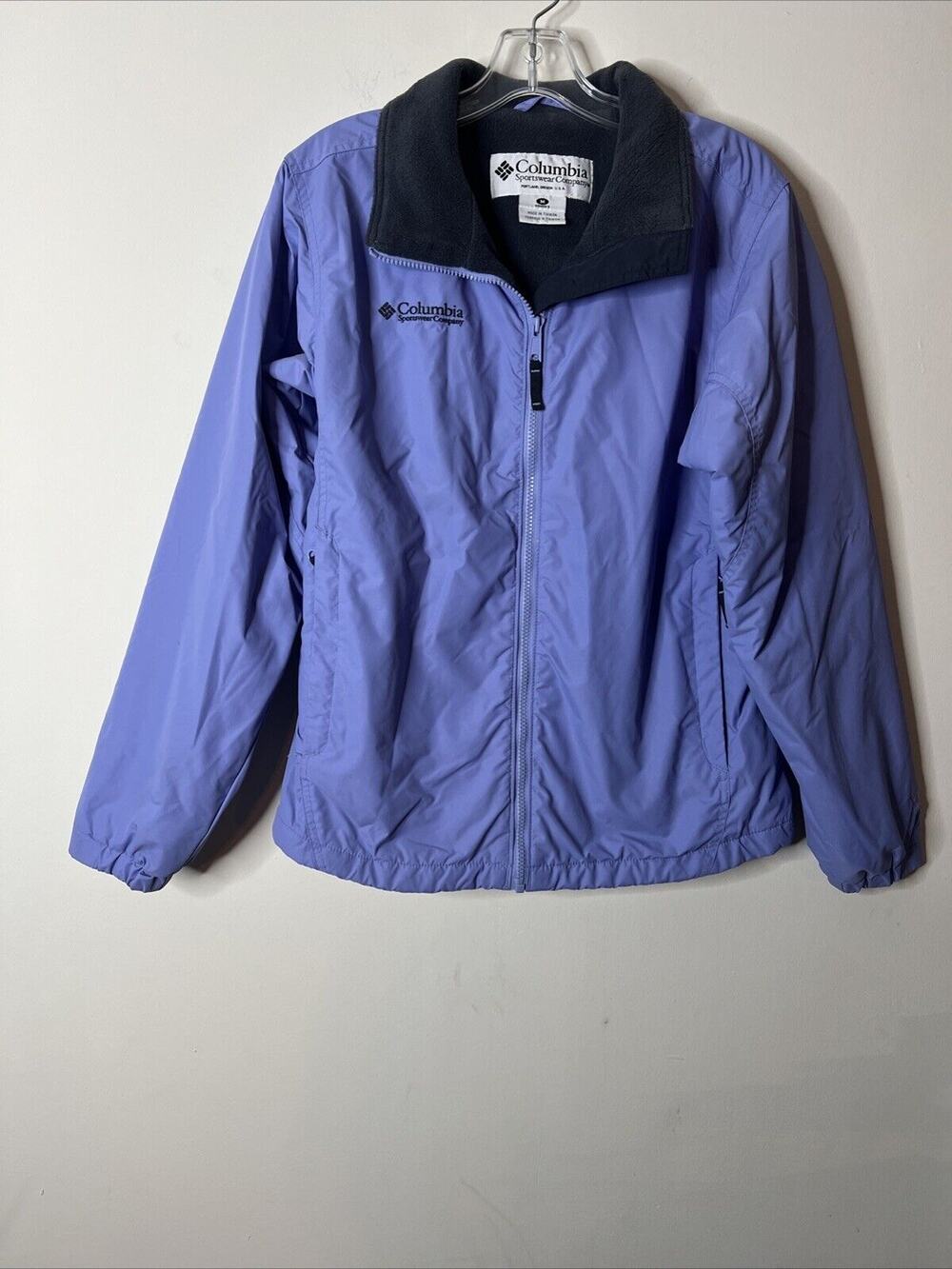 Columbia Fleece Lined Nylon Jacket Full Zip Womens Medium Windbreaker Purple
